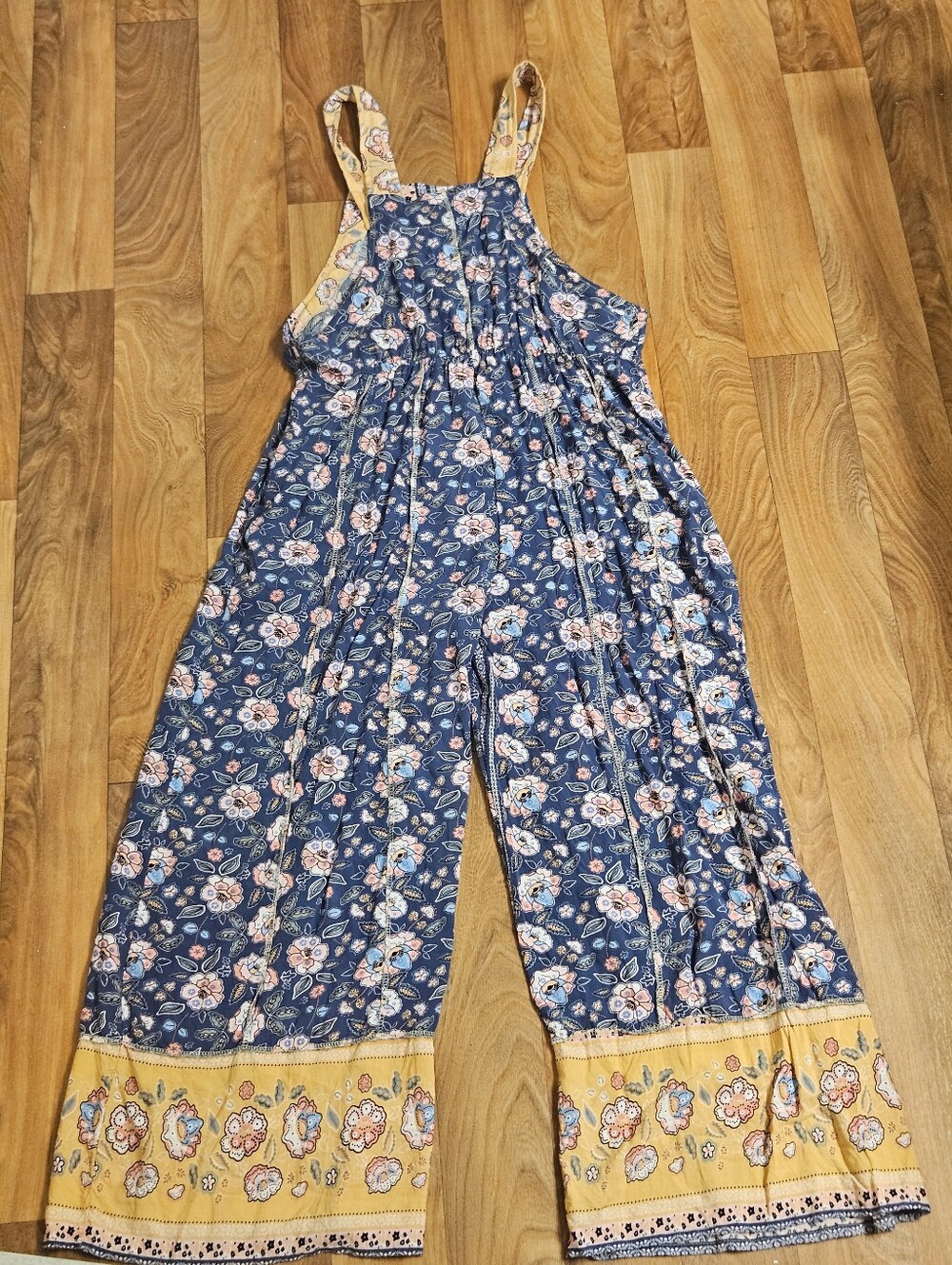 Yak & Yeti Women’s Floral Print Wide-Leg Jumpsuit - Blue & Yellow- With Pockets - Picture 6 of 6